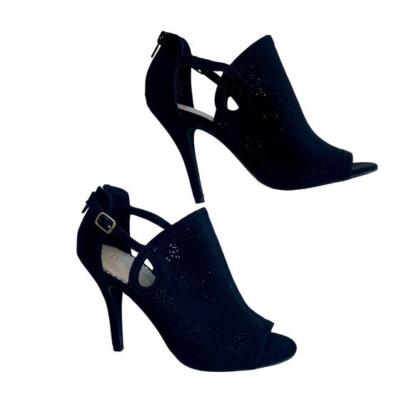 Lauren Conrad Black Faux Suede Peep-Toe  Bootie Heels Size 7 - Picture 1 of 7